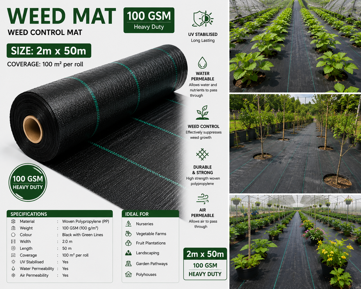 Weed Mat 2m x 50m - 100GSM Woven Ground Cover