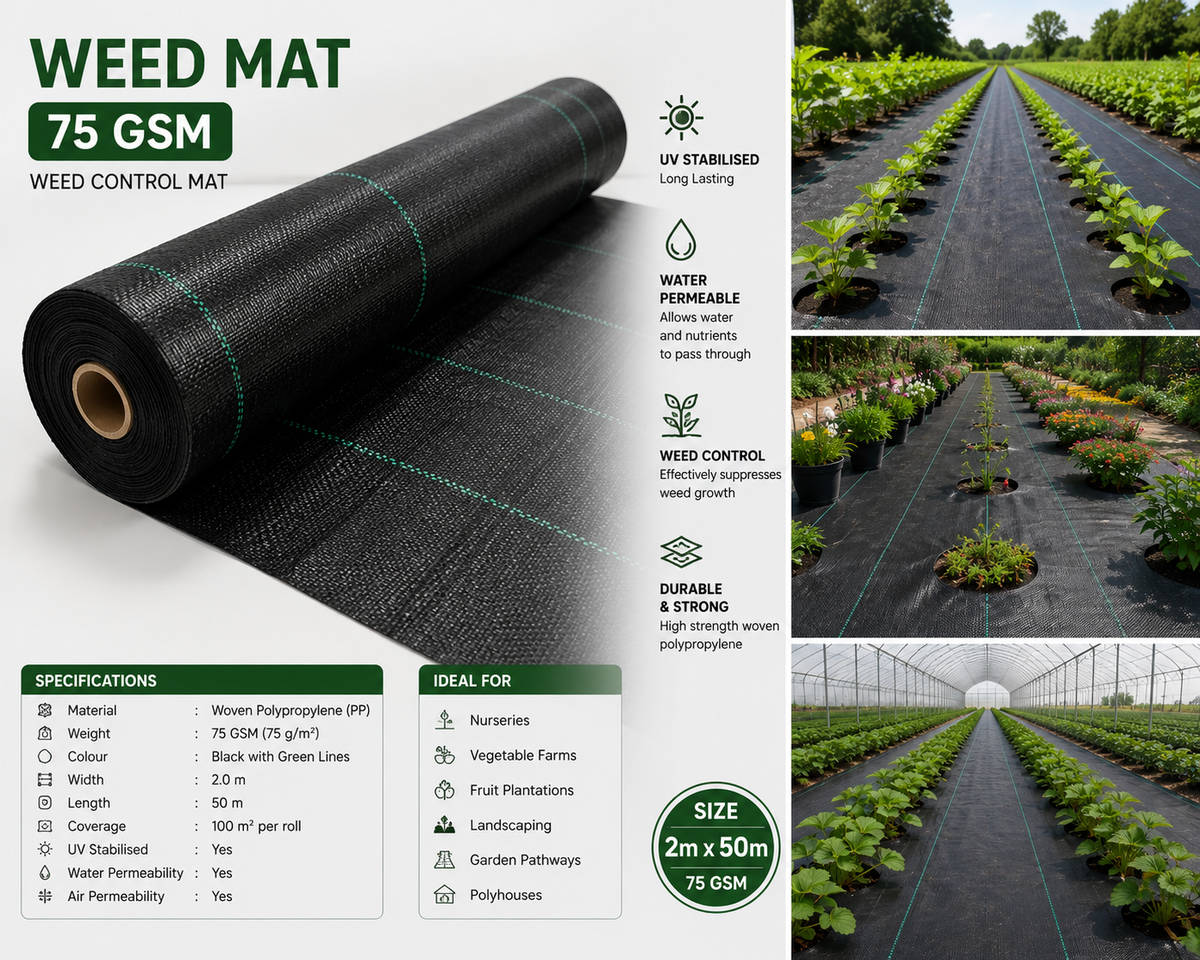 Weed Mat 2m x 50m – 75GSM Woven Ground Cover